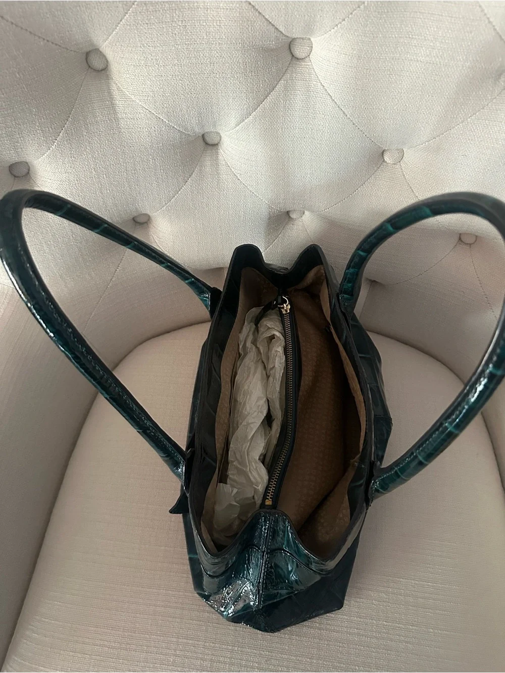 kate spade patent croc-embossed teal shoulder bag
